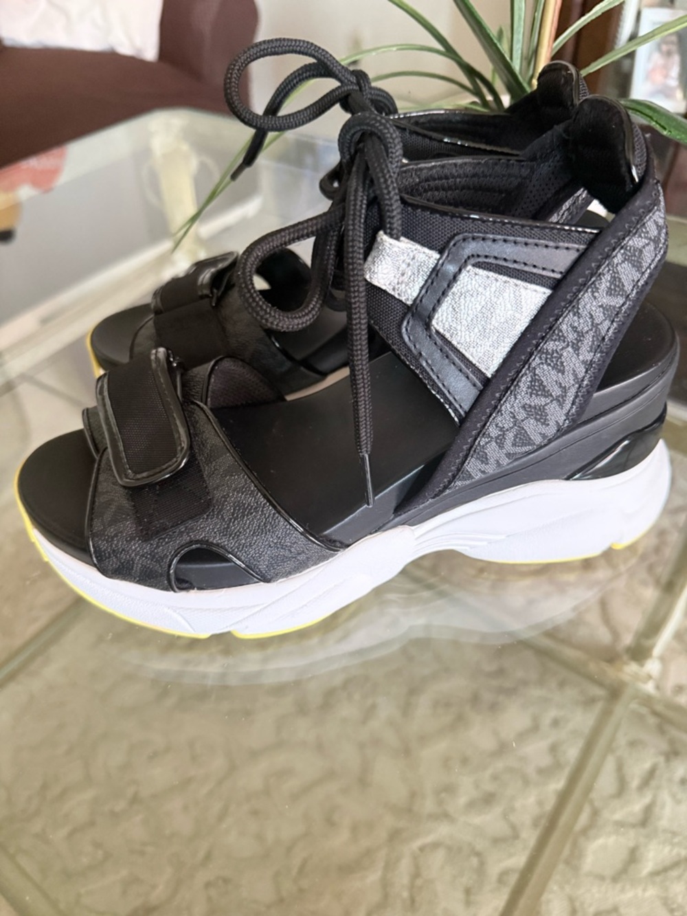 MICHAEL Michael Kors Black and White Lace-Up Platform Sandals
